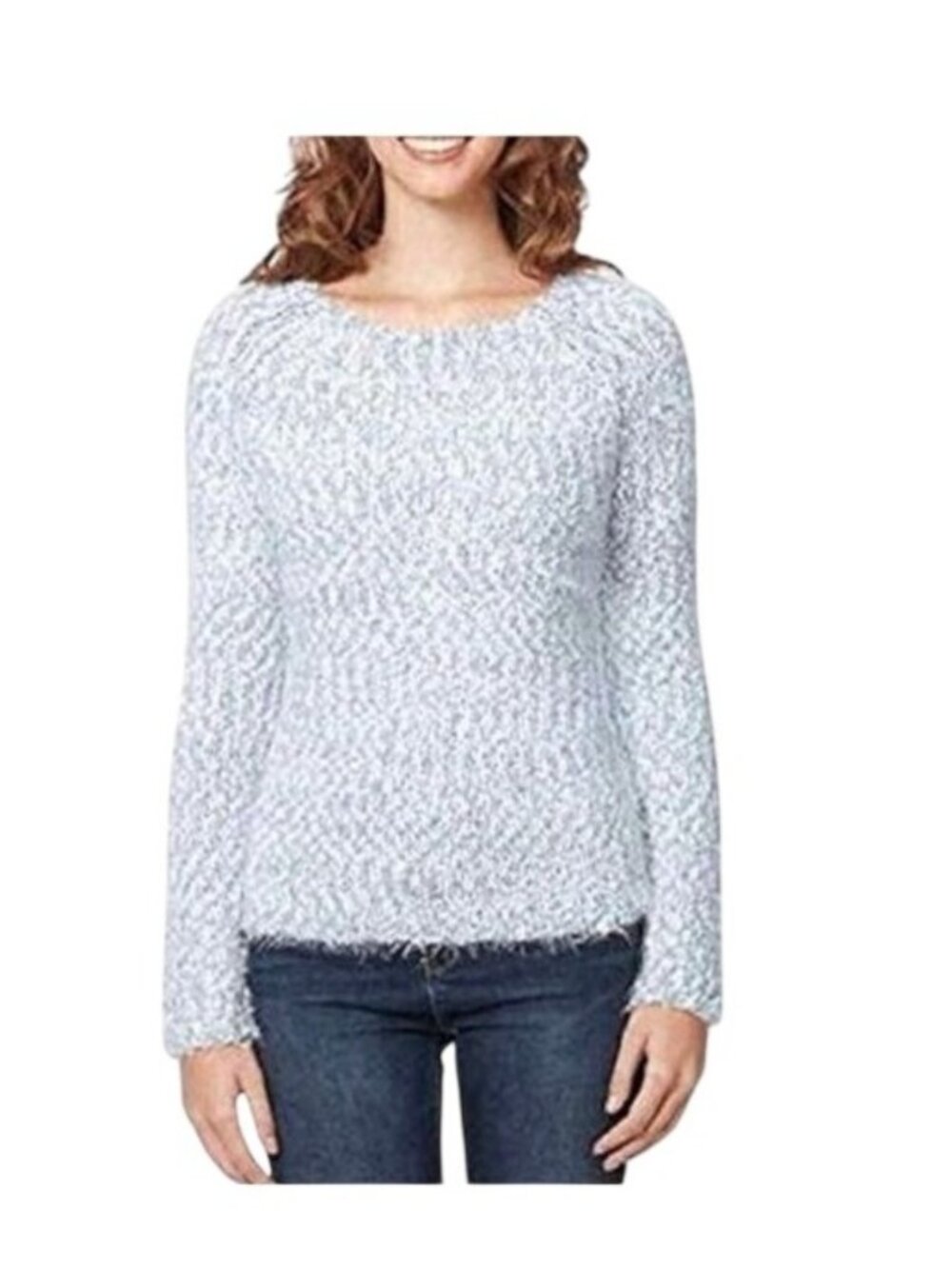 BUFFALO- WOMENS KNIT BLUE-GREY/WHITE CREW NECK LONG SLEEVE SWEATER SIZE MEDIUM